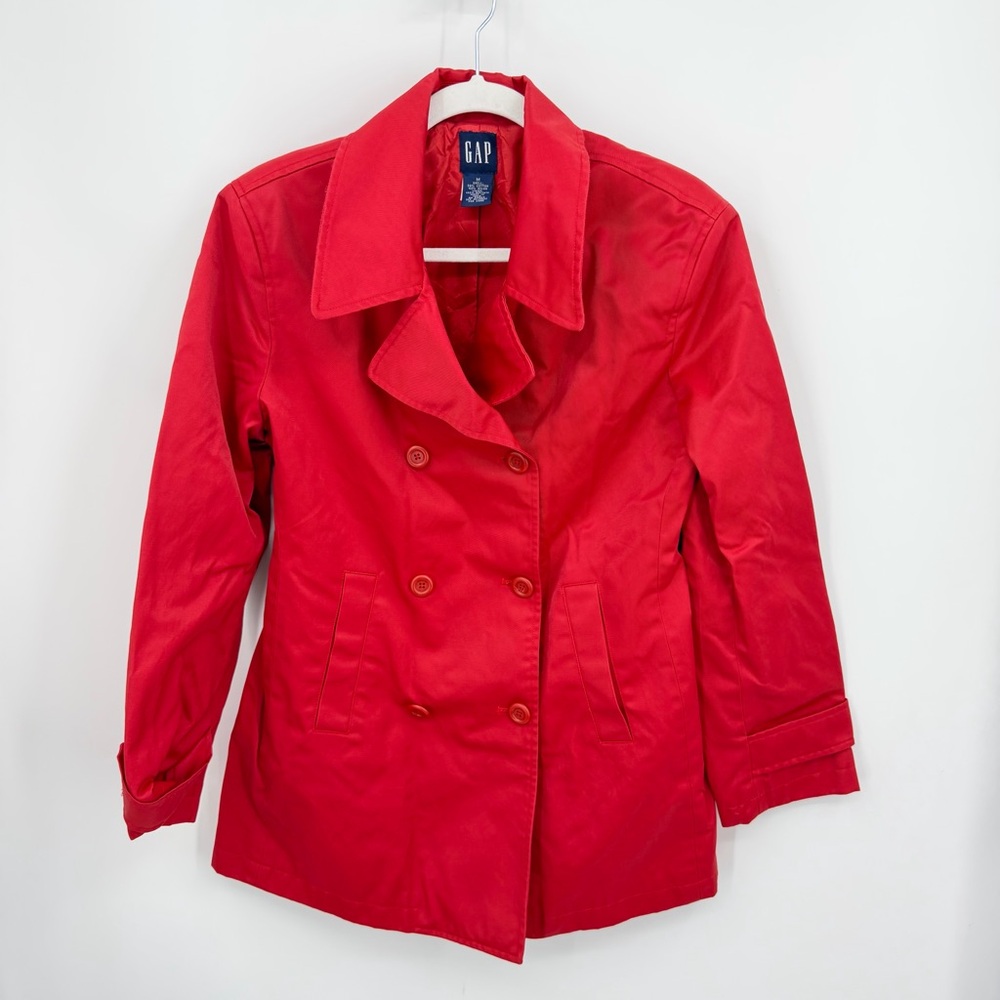 Vintage Gap 100% cotton double-breasted pea coat coated‎ red "Killer Tomato" M